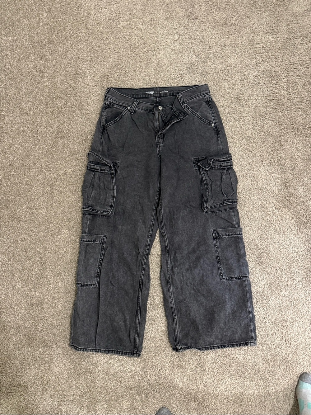 Old Navy Women's Black Washed Cargo Pants - Relaxed Boyfriend Fit